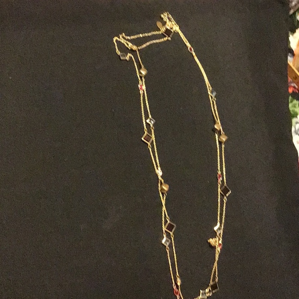 EUC, REAL COLLECTIBLES BY ADRIENNEnecklace 50”lobster claw clasp jewels and gold